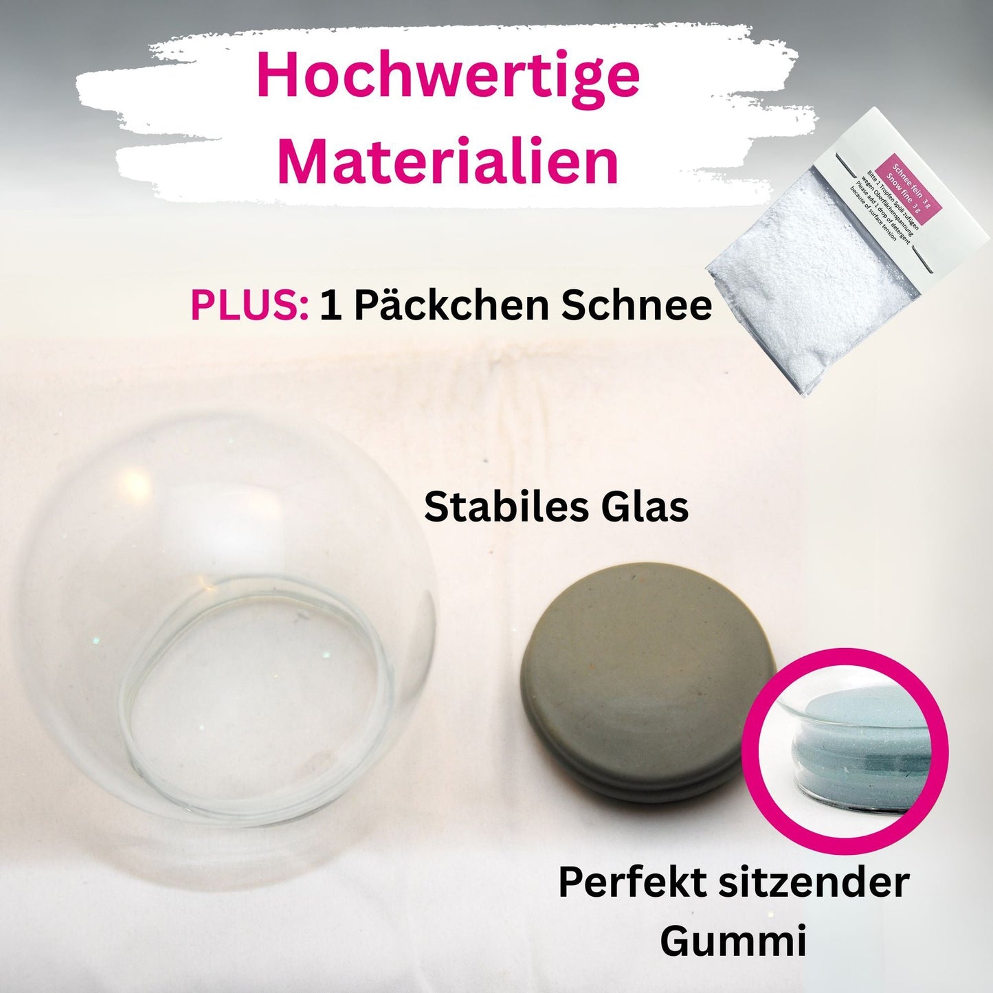 120mm Glas für DIY - Schneekugel mit 1 Päckchen Schnee - Schneekugelhaus