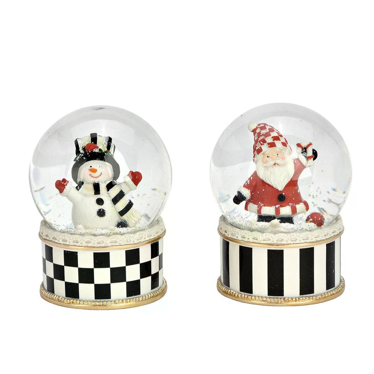2 stylische Schneekugeln Schneemann Weihnachtsmann im Streifen-Look 65mm Durchmesser - Schneekugelhaus