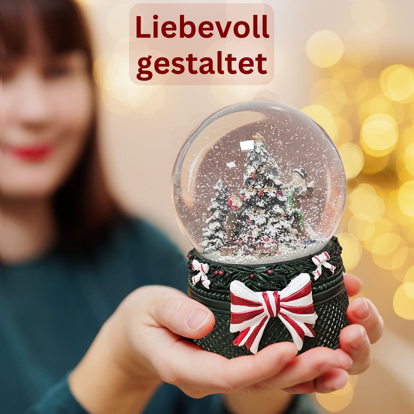 Nostalgische Schneekugel Christbaum schmücken Weihnachtsdekor grün 100 mm Durchmesser mit Spieluhr