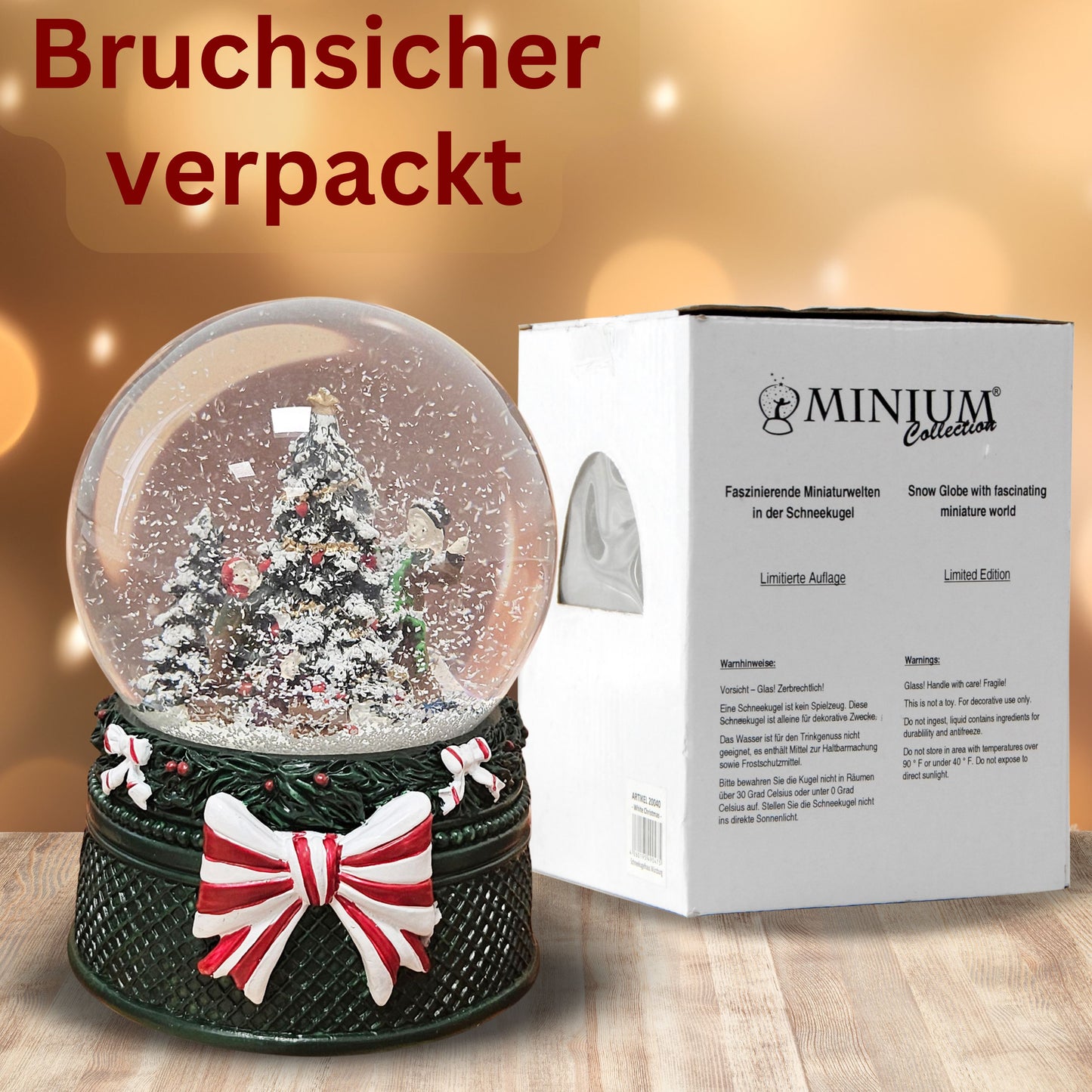 Nostalgische Schneekugel Christbaum schmücken Weihnachtsdekor grün 100 mm Durchmesser mit Spieluhr