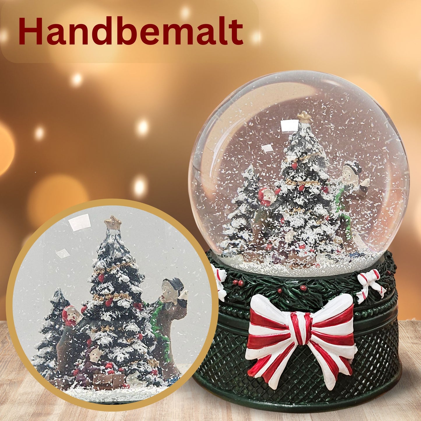 Nostalgische Schneekugel Christbaum schmücken Weihnachtsdekor grün 100 mm Durchmesser mit Spieluhr