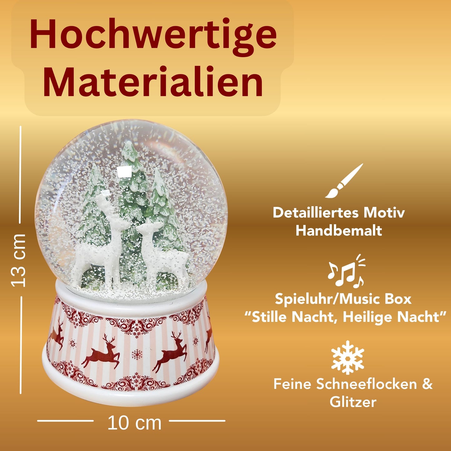 Nostalgische Schneekugel 2 Rehe Hüttenzauber 100 mm Durchmesser mit Spieluhr