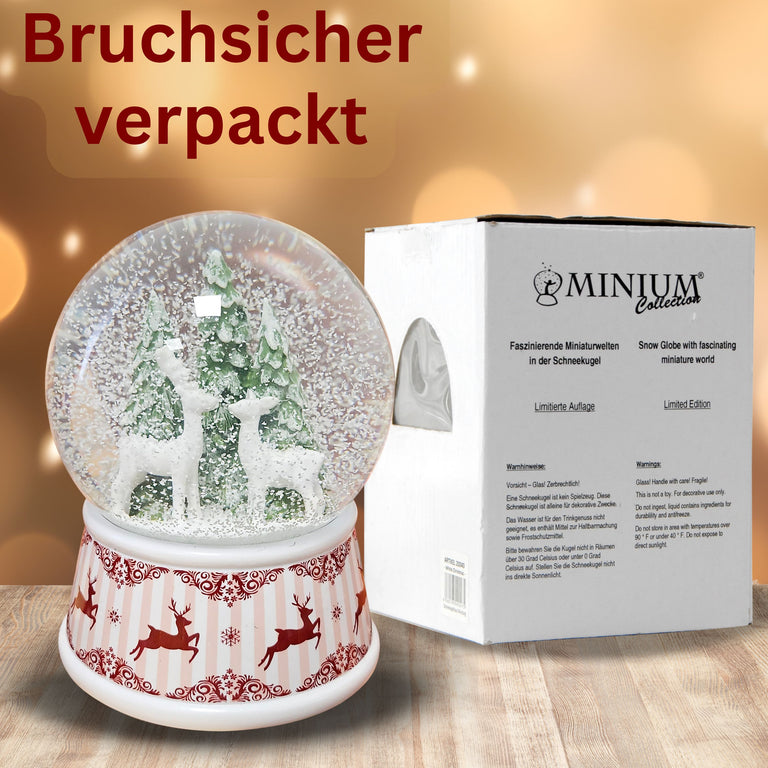 Nostalgische Schneekugel 2 Rehe Hüttenzauber 100 mm Durchmesser mit Spieluhr