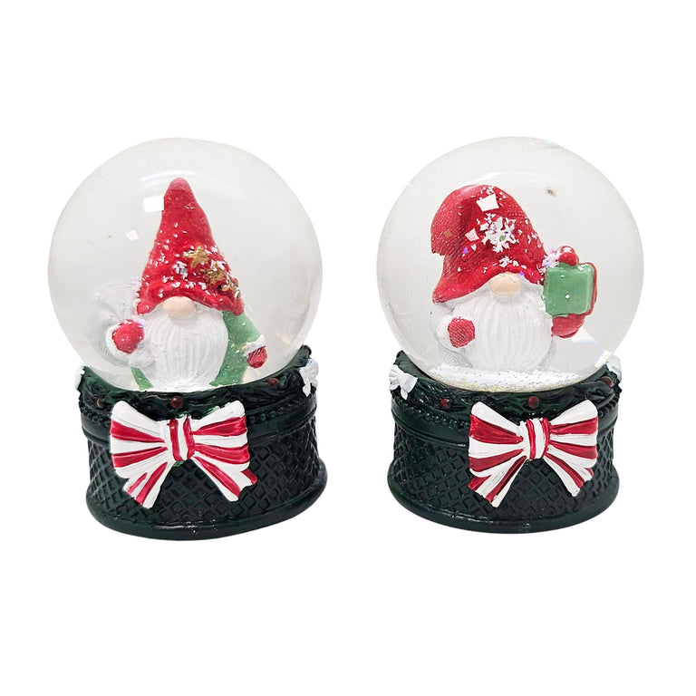 2 süße Mini-Schneekugeln Weihnachtswichtel auf grün B: 45mm