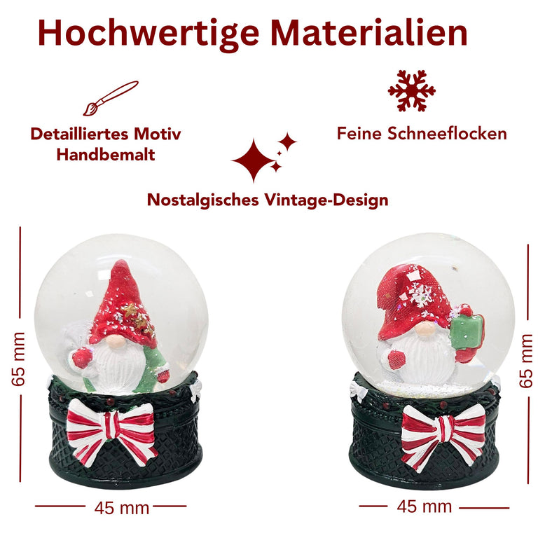 2 süße Mini-Schneekugeln Weihnachtswichtel auf grün B: 45mm