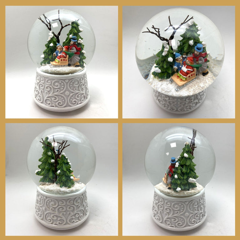 Nostalgische Schneekugel Familienspaziergang Ornamente 100 mm Durchmesser mit Spieluhr