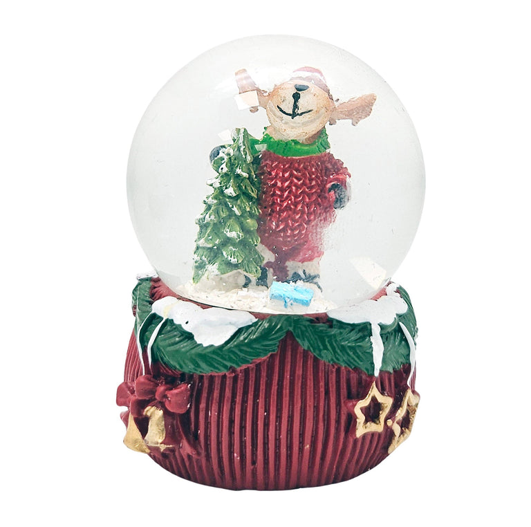 3 Süße Mini - Schneekugeln Weihnachten auf rotem Deko - Sockel 45mm Durchmesser - Schneekugelhaus