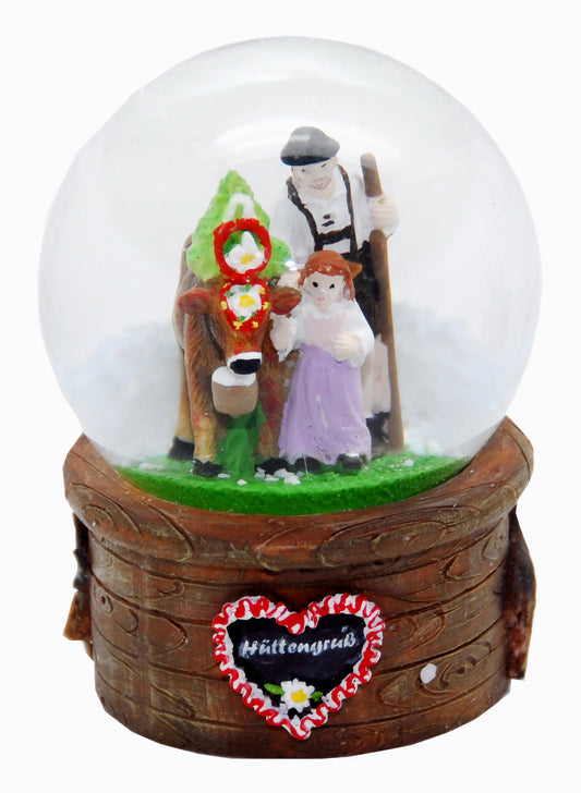 Souvenir Schneekugel Hüttengruß Almabtrieb