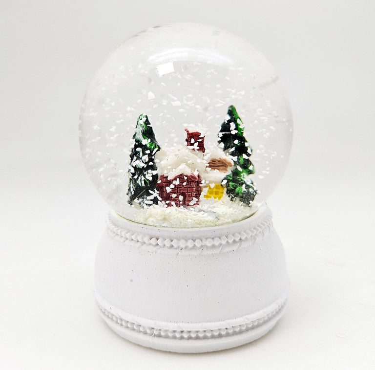 4 süße Mini - Schneekugeln Winter & Weihnacht, Rehkitz mit Sockel weiß Nostalgie B: 45mm - Schneekugelhaus