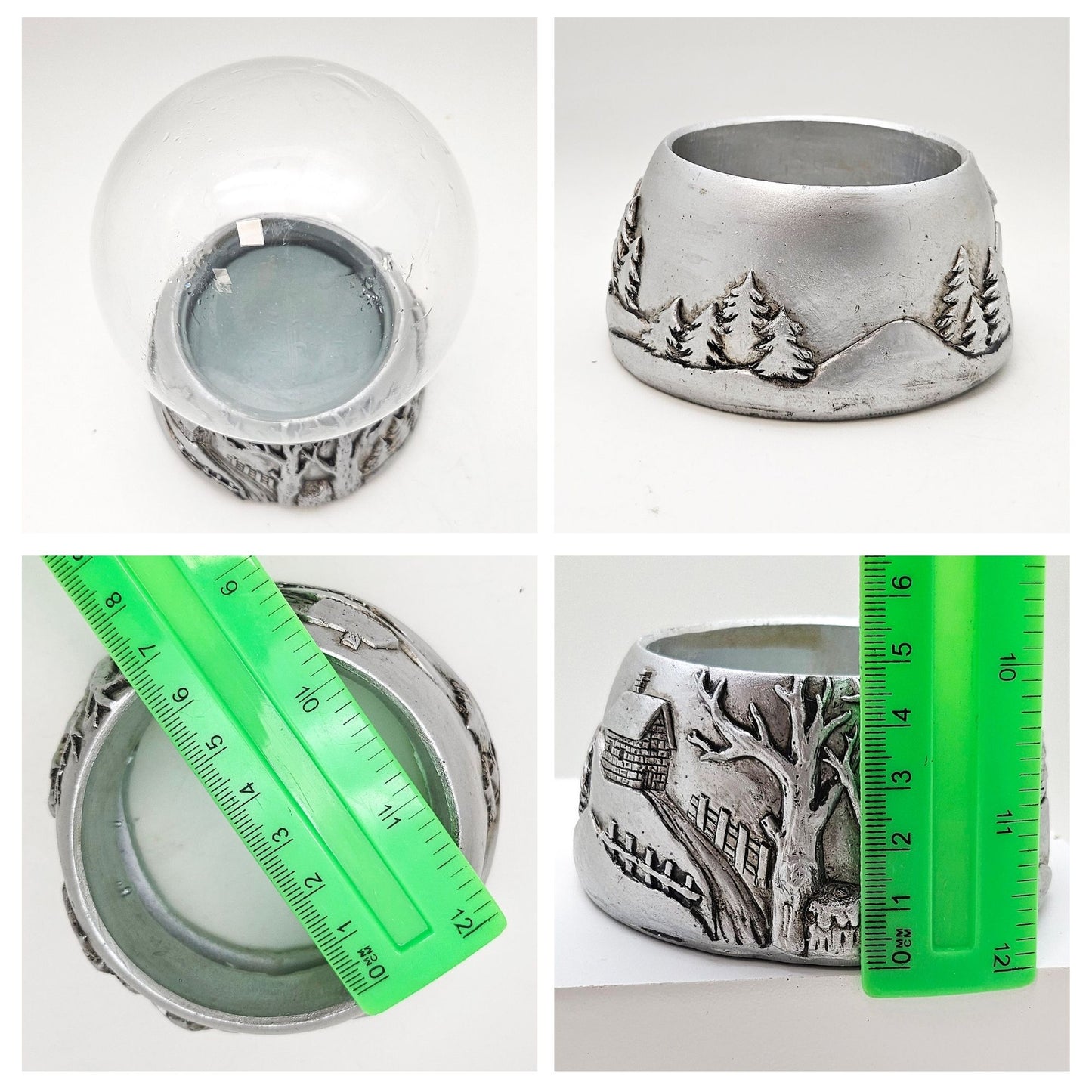 100mm Bastelset Sockel Silber antik Landschaft mit DIY-Schneekugel für Spieluhr - 1x Schnee