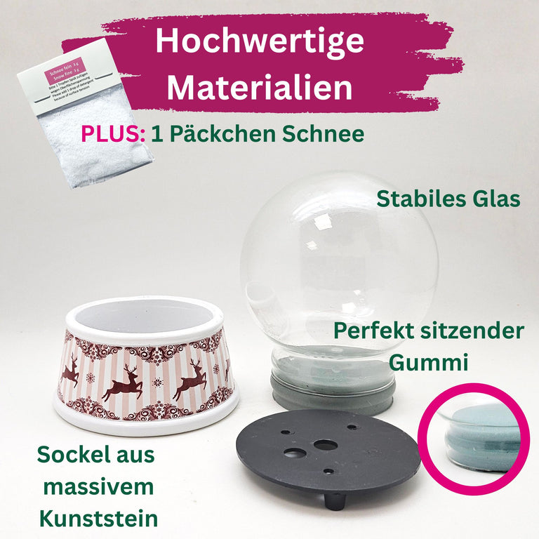 100mm Bastelset Sockel Hüttenzauber Rehe mit DIY-Schneekugel für Spieluhr - 1x Schnee