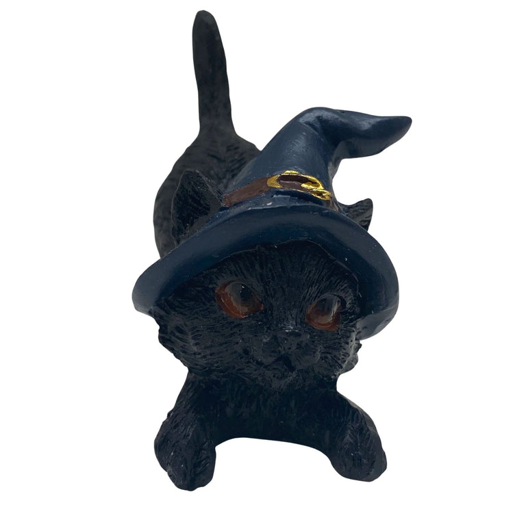 Hexen-Katzen Figur "streckend mit blauen Hut" - 65 x 65 mm