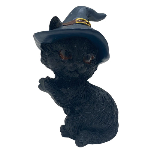 Hexen-Katzen Figur "bettelt mit blauen Hut" - 55 x 65 mm