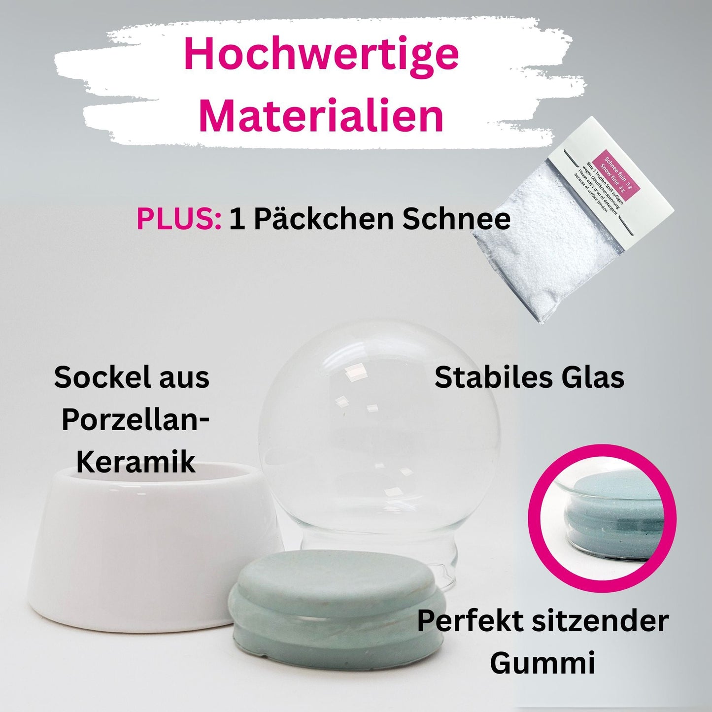 DIY - Komplett - Bastelset für Glas - Schneekugel 65x85mm mit Schnee, Glitzer, Wasserklar & Kleber - Schneekugelhaus
