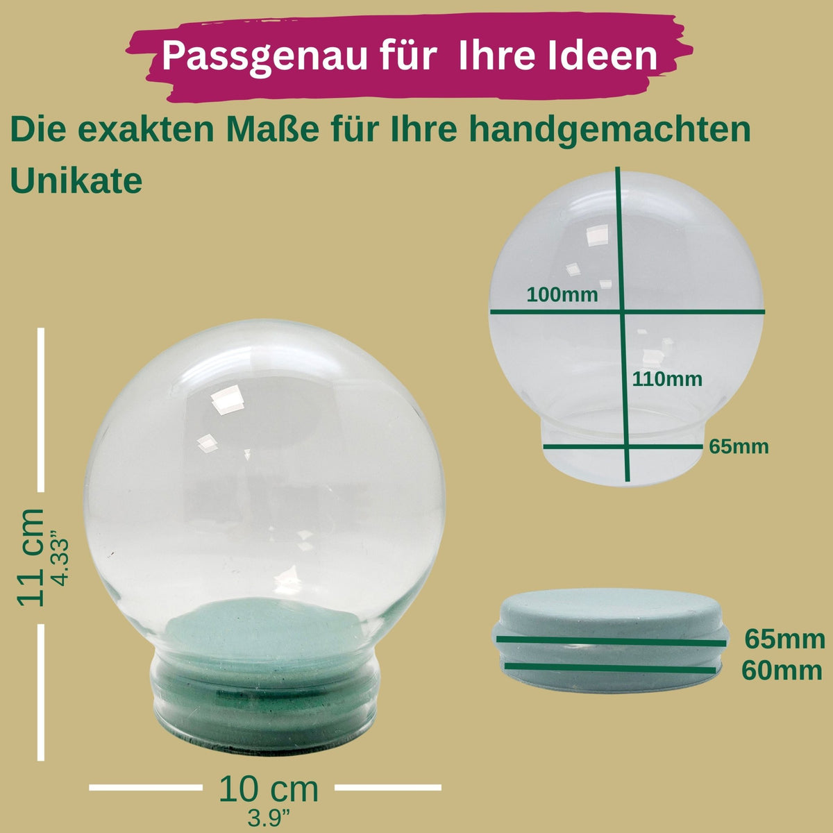DIY-Reparatur-Komplettset für Glas-Schneekugel 100 x 110 mm mit Schnee, Kleber, Sekundenkleber und Fertigmischung Glitzer - Schneekugelhaus