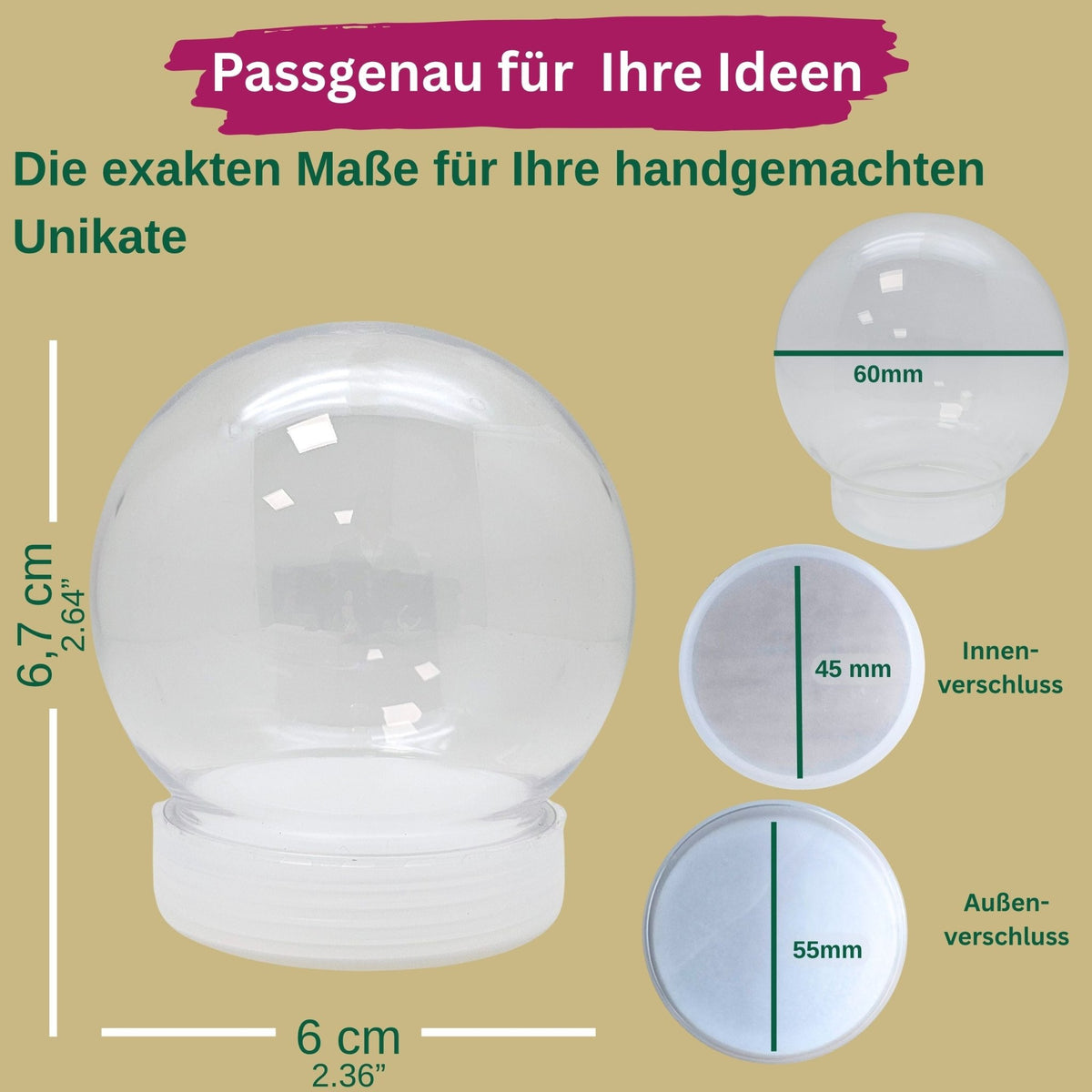 DIY Schneekugel-Set „Party-Pack“ (5er Vorteilspack) 60 rund mit Schraubverschluss - Schneekugelhaus