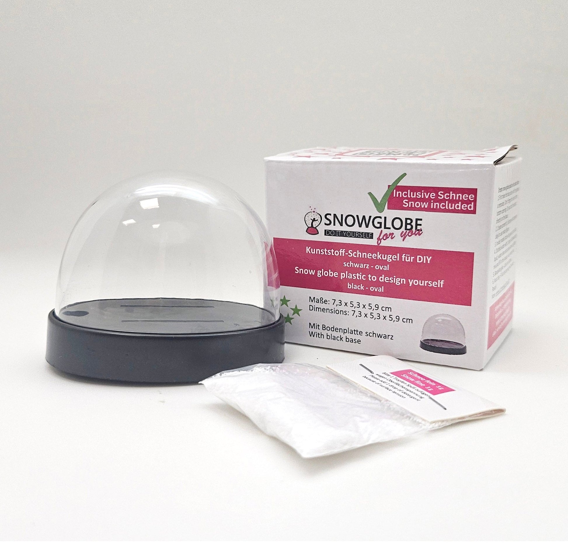 DIY Schneekugel-Set „Party-Pack“ (5er Vorteilspack) schwarz - oval - Schneekugelhaus