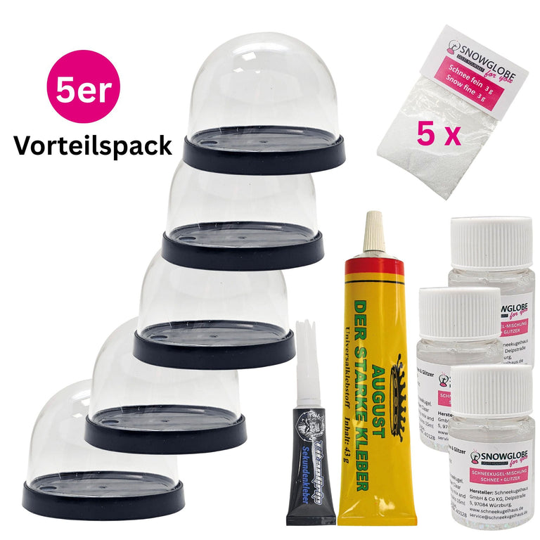 DIY Schneekugel-Set „Party-Pack“ (5er Vorteilspack) schwarz - oval - Schneekugelhaus