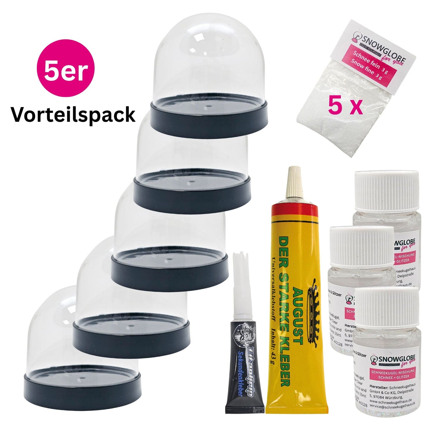 DIY Schneekugel-Set „Party-Pack“ (5er Vorteilspack) schwarz - rund - Schneekugelhaus