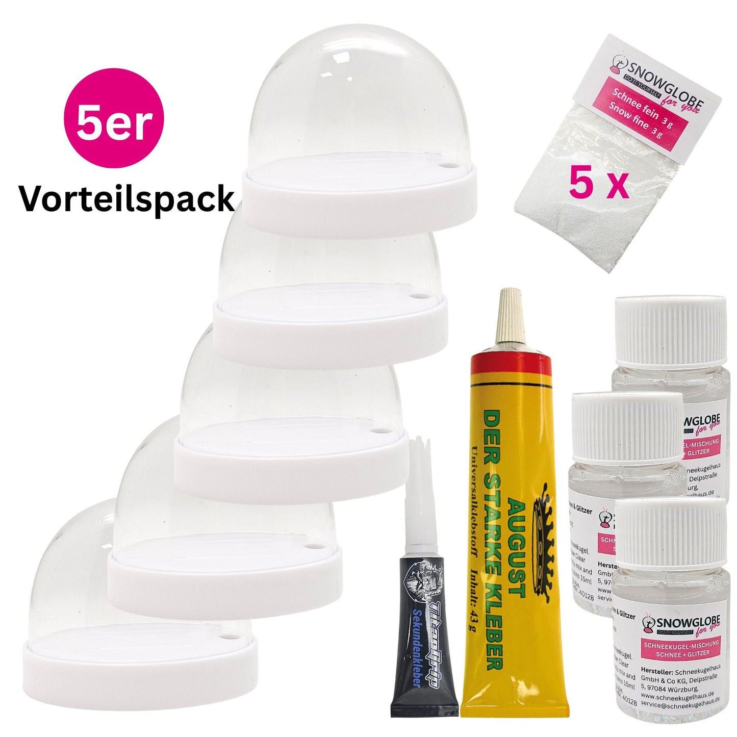 DIY Schneekugel-Set „Party-Pack“ (5er Vorteilspack) weiß - oval - Schneekugelhaus