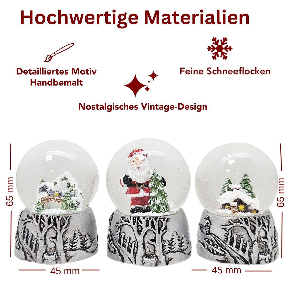 Minimalistisches-Paket - 5 Nostalgie Schneekugeln in einer Größe - Schneekugelhaus