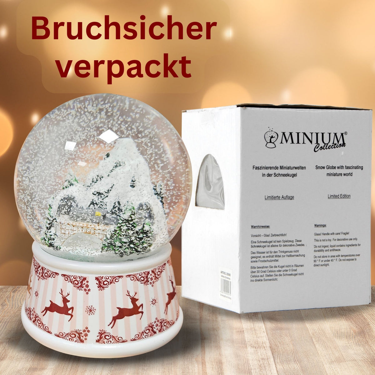 Nostalgische Schneekugel Berglandschaft Brücke Hüttenzauber 100 mm Durchmesser mit Spieluhr - Schneekugelhaus
