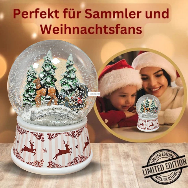 Nostalgische Schneekugel Kutsche Brücke Hüttenzauber 100 mm Durchmesser mit Spieluhr - Schneekugelhaus