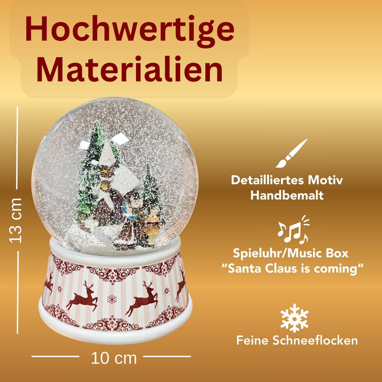 Nostalgische Schneekugel Weihnachtsspaziergang Hüttenzauber 100 mm Durchmesser mit Spieluhr - Schneekugelhaus