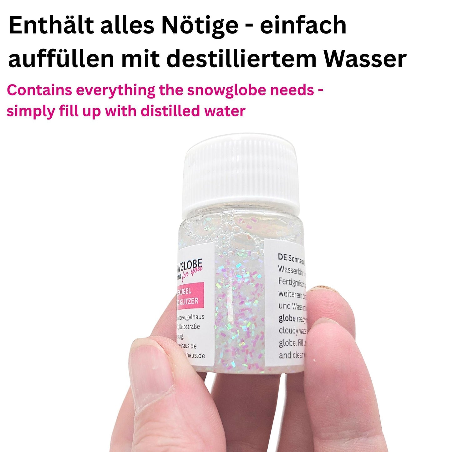 Schneekugel - Fertigmischung mit Wasserklar, feinem Schnee & Glitzer - Schneekugelhaus