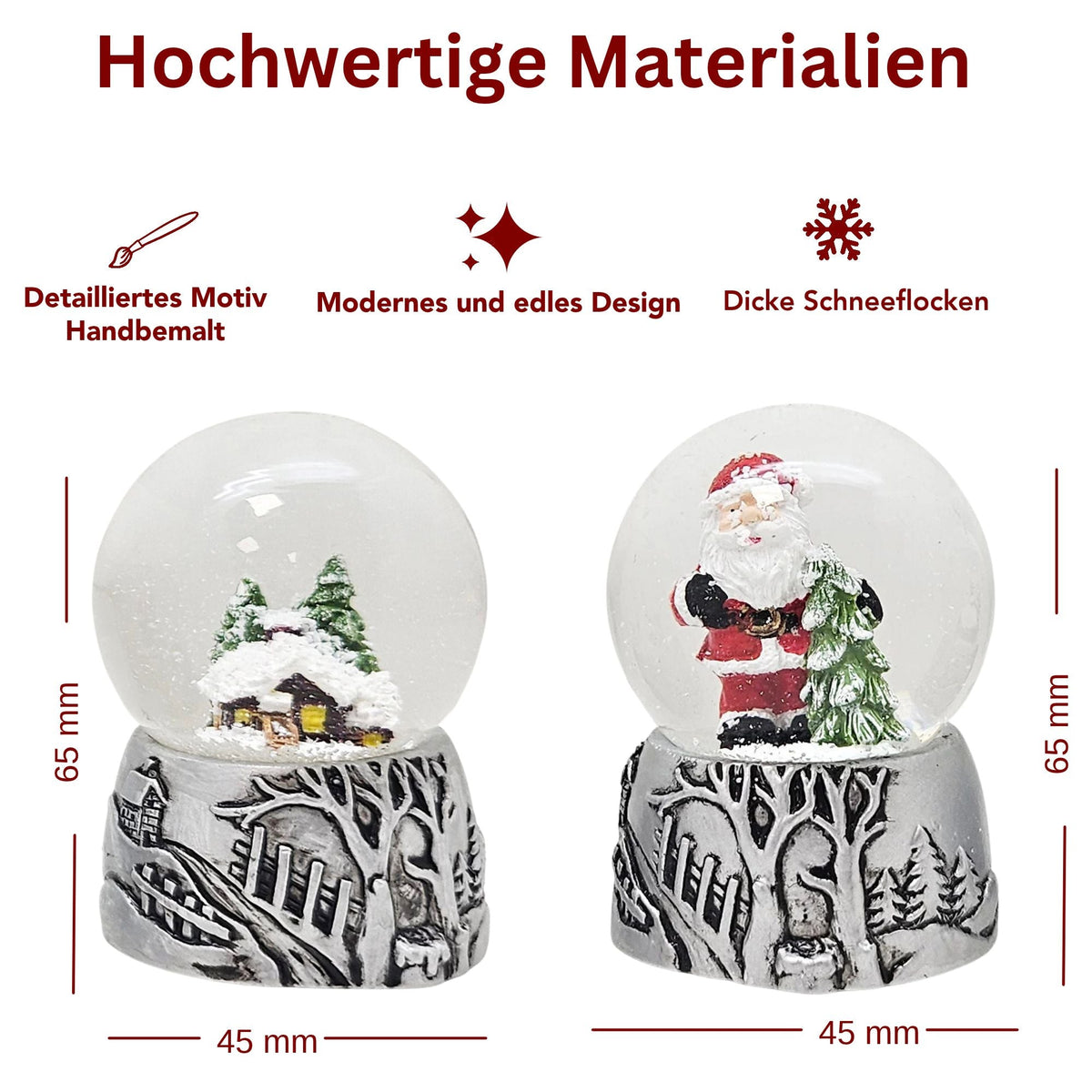 Silber-Dekopaket - 3 Nostalgie Schneekugeln in zwei Größen - Schneekugelhaus