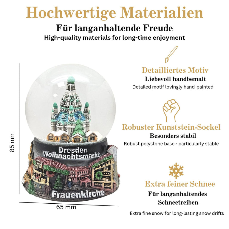 Souvenir Schneekugel Weihnachtsmarkt Dresden Rathaus B: 6,5 H: 8,5 - Schneekugelhaus