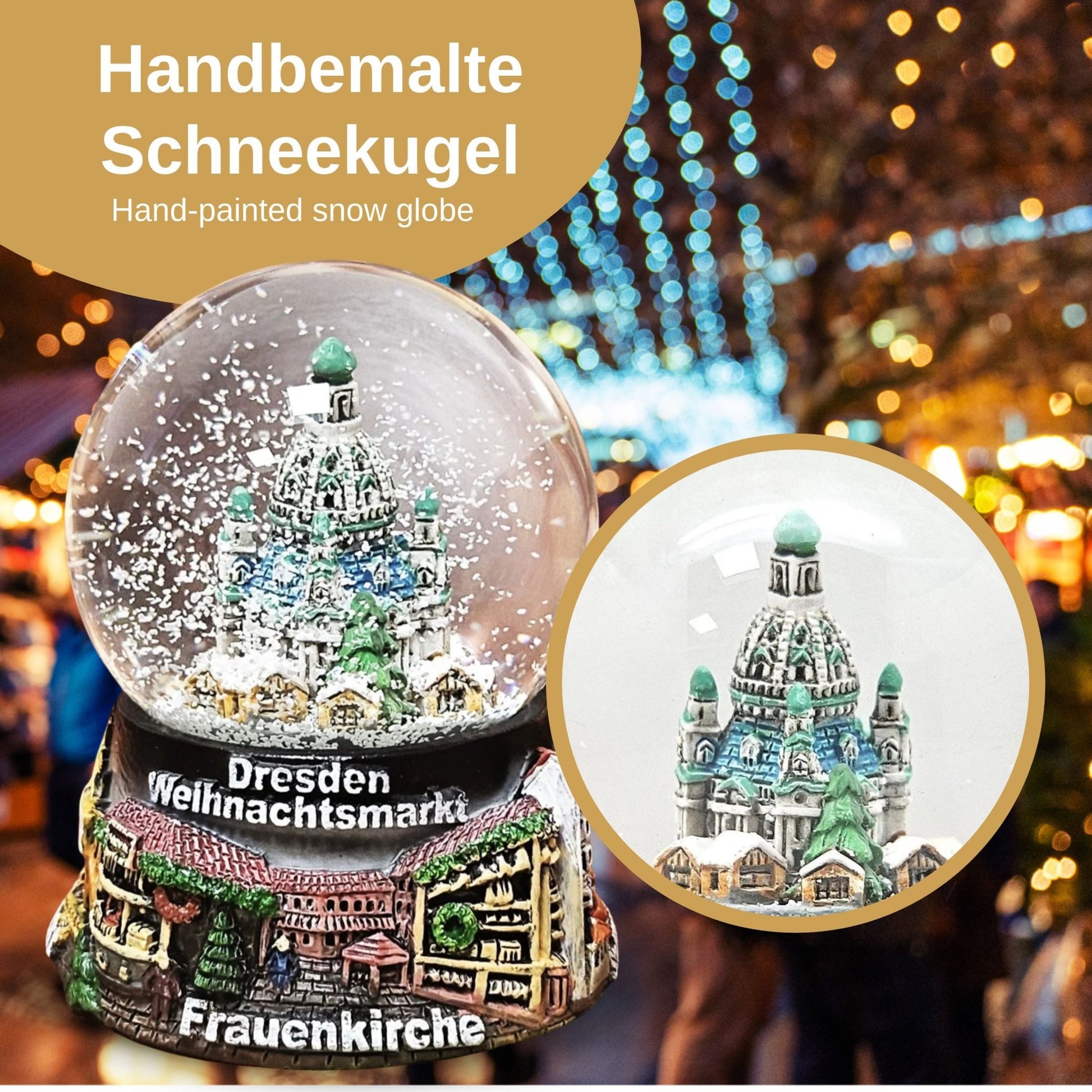 Souvenir Schneekugel Weihnachtsmarkt Dresden Rathaus B: 6,5 H: 8,5 - Schneekugelhaus