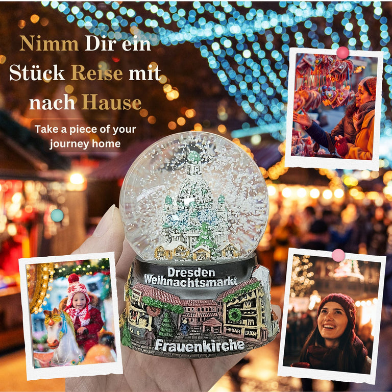 Souvenir Schneekugel Weihnachtsmarkt Dresden Rathaus B: 6,5 H: 8,5 - Schneekugelhaus