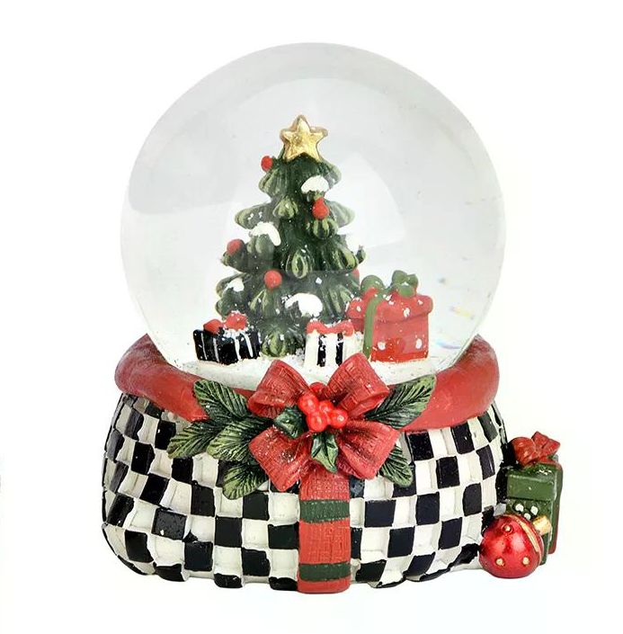 Stylische Schneekugel Weihnachtsbaum im Karo-Look 65mm Durchmesser - Schneekugelhaus