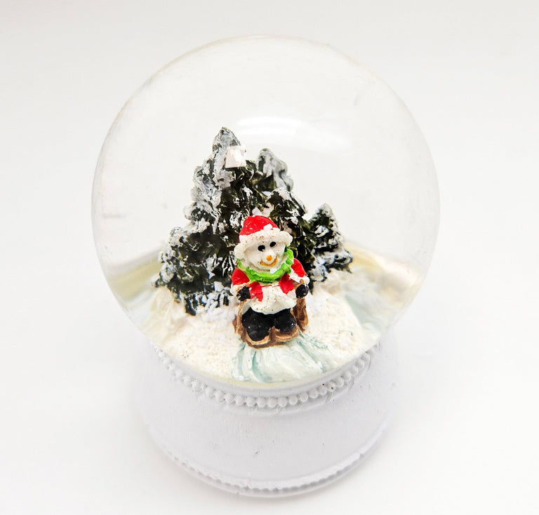Süße Mini - Schneekugeln Schneemann Weihnachtsmütze mit Sockel weiß Nostalgie B: 45mm - Schneekugelhaus