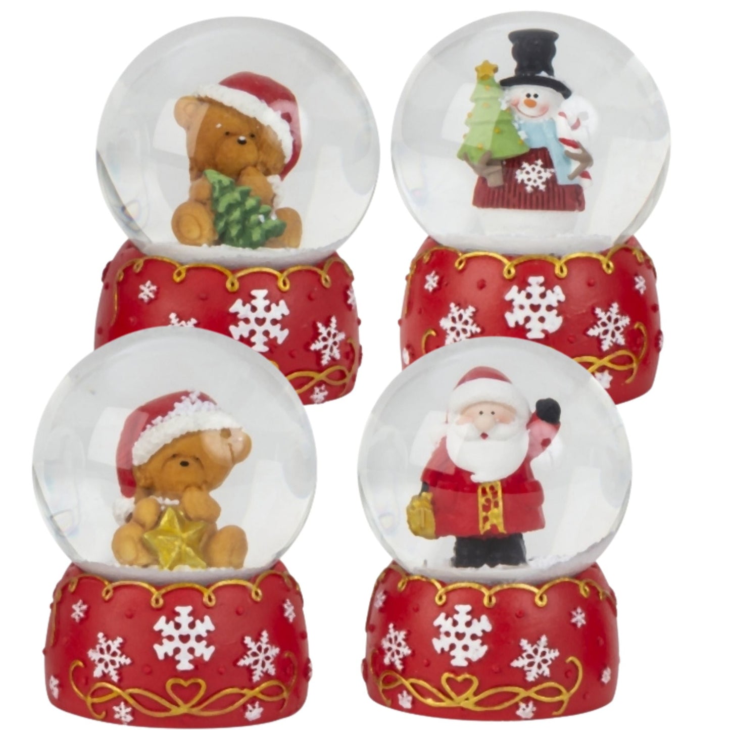 Süße Schneekugel Weihnachtsteddy Tannenbaum auf Sockel rot weiße Schneeflocke B: 65mm (Kopie) - Schneekugelhaus