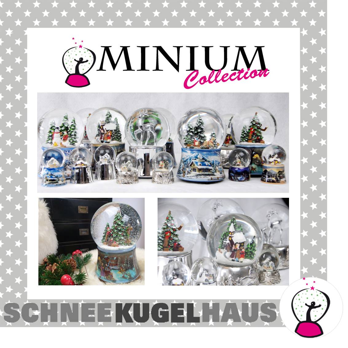 Edle Schneekugel auf weißem Porzellansockel Santa 100 mm mit Spieluhr - Schneekugelhaus