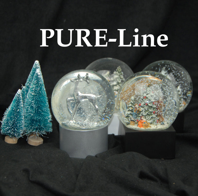 Schneekugel Wintersport auf Sockel grau rund "PURE-Line" 10 cm Durchmesser